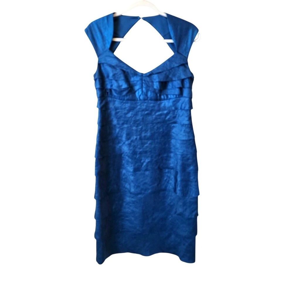 London Times Teal Blue Tiered Ruffle‎ Sheath Dress Size 12, Wedding Guest Formal